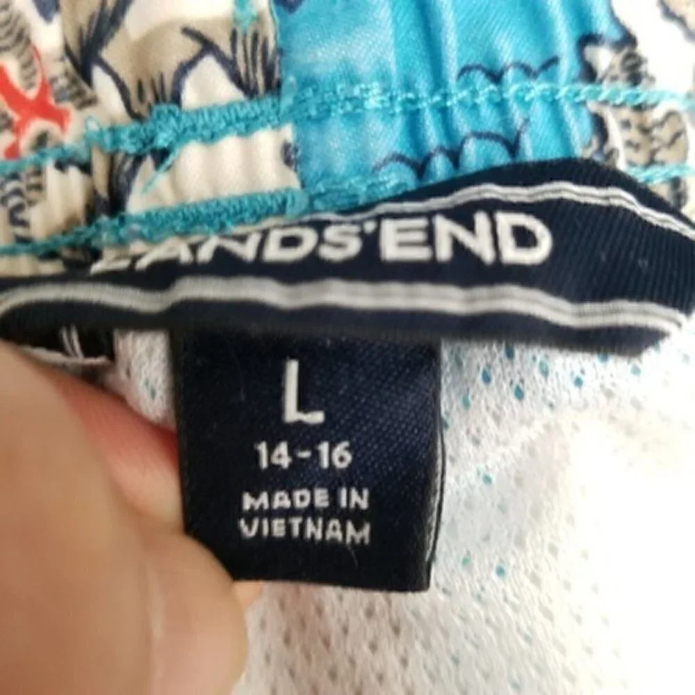 4/$25 Lands' End YTH Blue Map Board Shorts